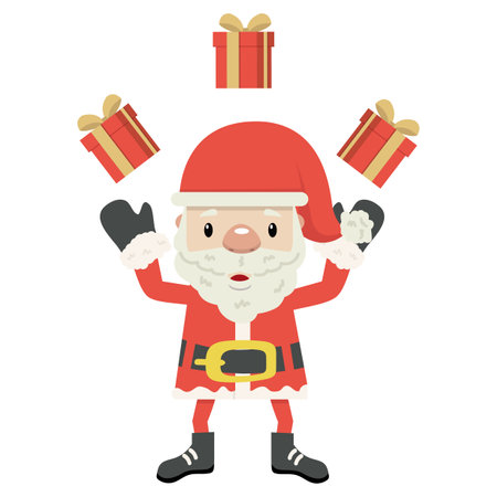happy Santa Claus throwing gift cartoon vectorのイラスト素材