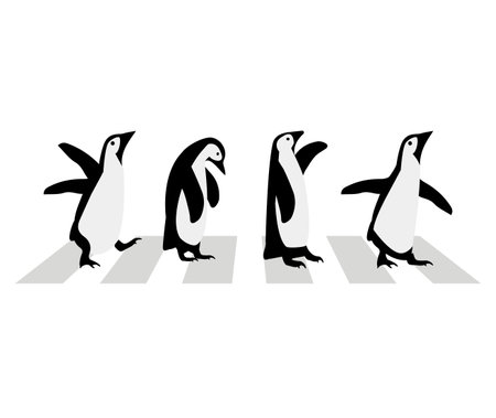 Cute penguins with crosswalk cartoon signのイラスト素材
