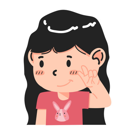 little girl with peace sign hand cartoonのイラスト素材