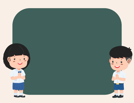 Thai student  with namaste character banner sign vectorのイラスト素材