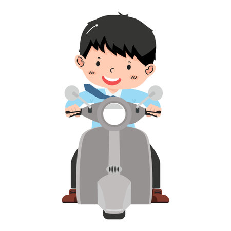 businessman driving front view motorbike cartoonのイラスト素材