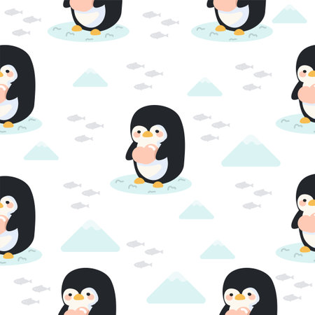 Cute penguin holding a heart seamless pattern cartoonのイラスト素材