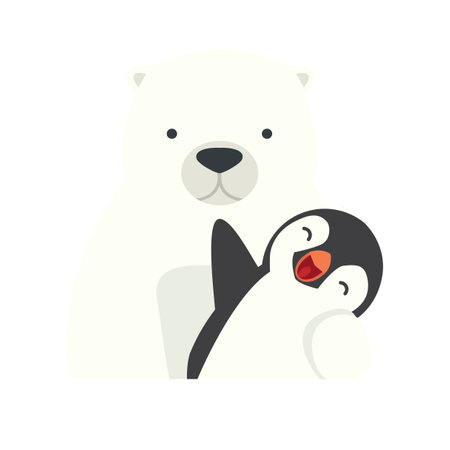 polar bear hug penguin cartoon vectorのイラスト素材