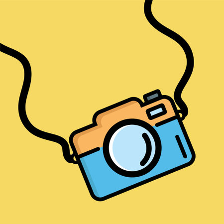 camera symbol logo sign on yellow backgroundのイラスト素材