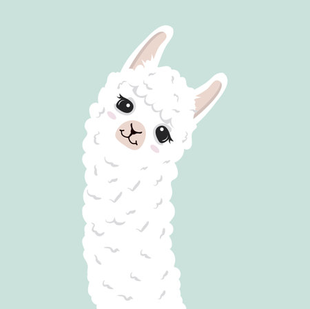 Sweet lama alpaca head with face cartoonのイラスト素材
