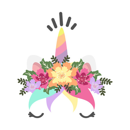 Happy unicorn face head flat cartoonのイラスト素材
