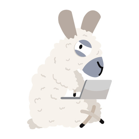 Cute alpaca with laptop cartoon iconのイラスト素材