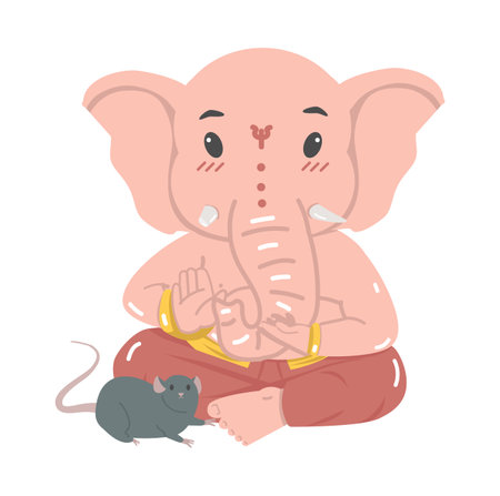 Cute Hindu God Ganesha character flatのイラスト素材