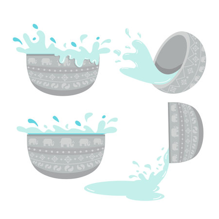 Silver bowl with splash vector set iconのイラスト素材