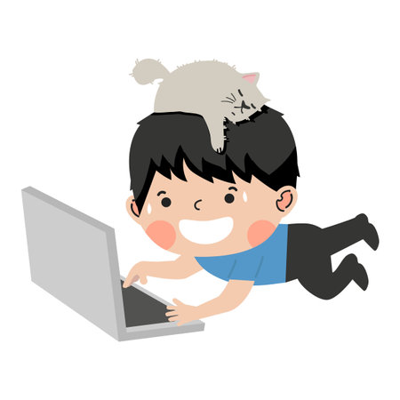 Kid laptop laying on floor cartoonのイラスト素材