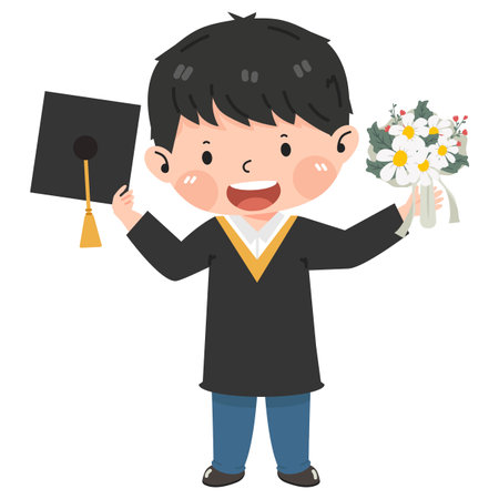 little kid boy graduate from school cartoonのイラスト素材