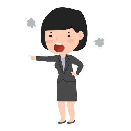 Angry business woman flat cartoon vectorのイラスト素材