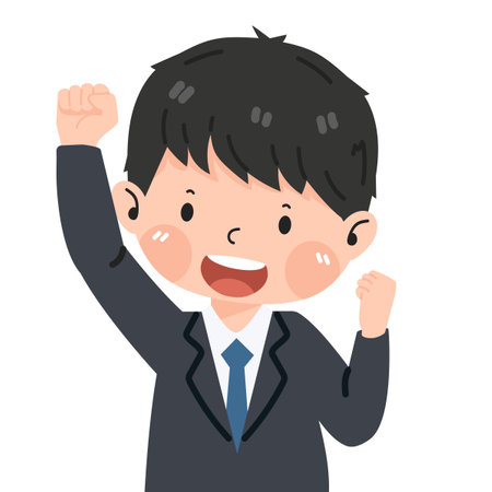 Businessman excited hold fist hand up gesture cartoonのイラスト素材