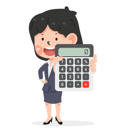 Cute Female entrepreneur with calculator Counting Conceptのイラスト素材