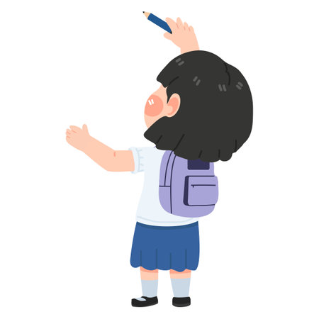 kid girl draw children wall cartoon vectorのイラスト素材
