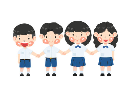 Kid students Friends Hold Hands group vectorのイラスト素材