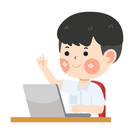 kid student work with laptop cartoonのイラスト素材