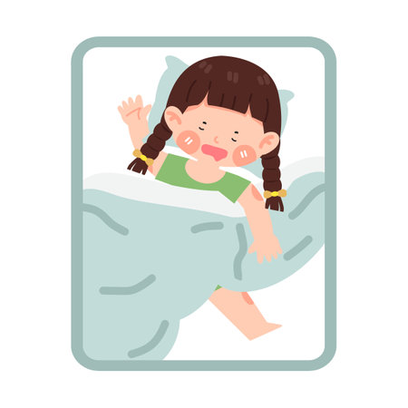 Girl sleeping on bed in bedroom cartoonのイラスト素材