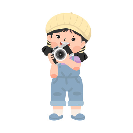 Kid Girl taking photo camera cartoonのイラスト素材