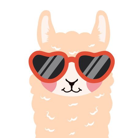 llama alpaca in glasses cartoon flatのイラスト素材