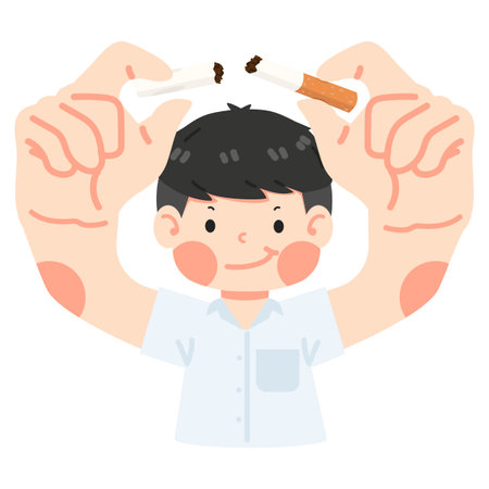Kid boy breaking cigarette cartoon flatのイラスト素材