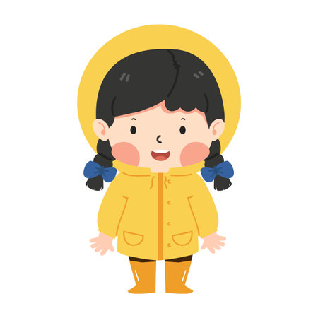 Little child  wearing a yellow raincoat  cartoonのイラスト素材