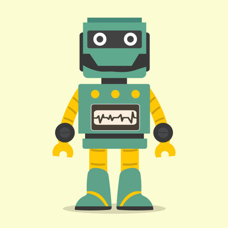 Funny green robot cartoon flat vectorのイラスト素材