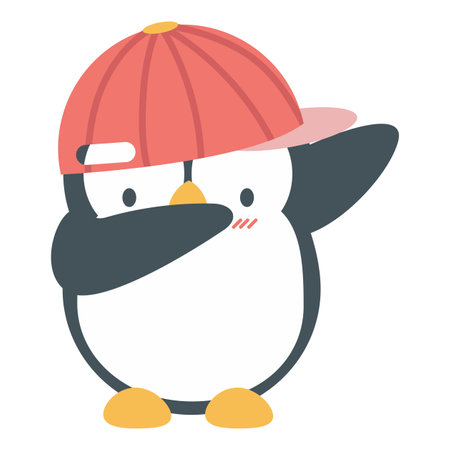Cute Penguin Dabbing with Wearing Hat Danceのイラスト素材
