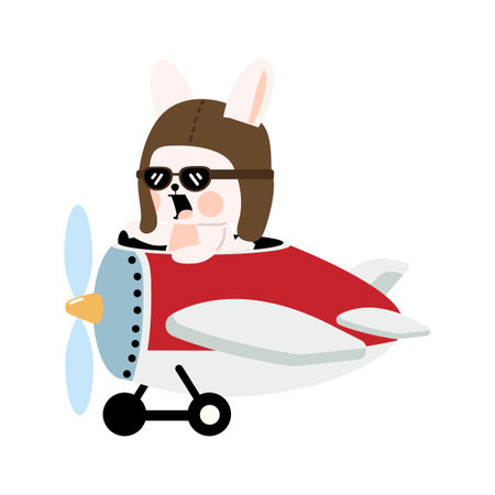 pilot rabbit flying plane cartoon doodleのイラスト素材