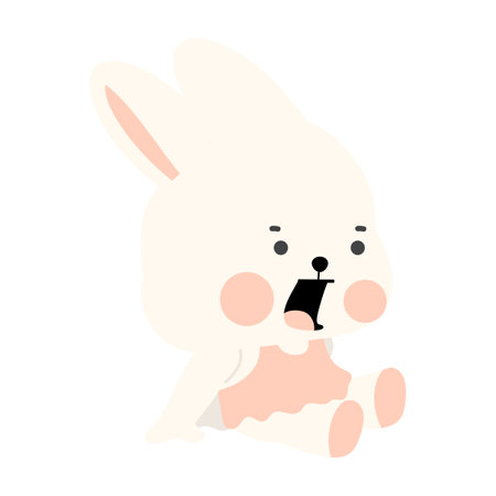Funny white rabbit Sitting Down cartoonのイラスト素材