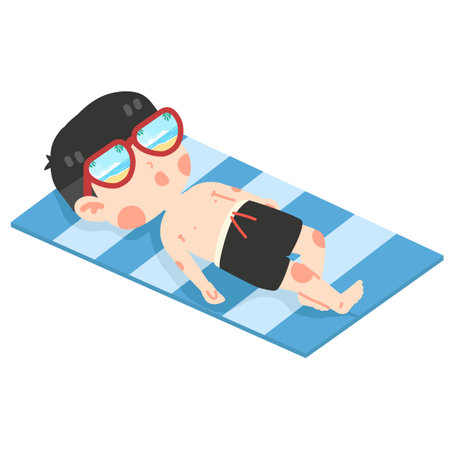 kid sunbathe on beach cartoon vectorのイラスト素材