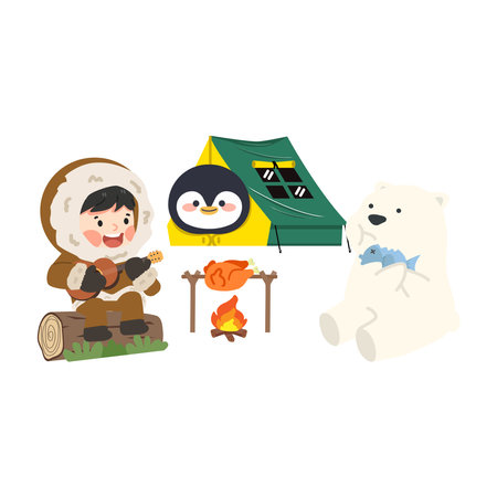 Inuit Camping with penguin and polar bear vectorのイラスト素材