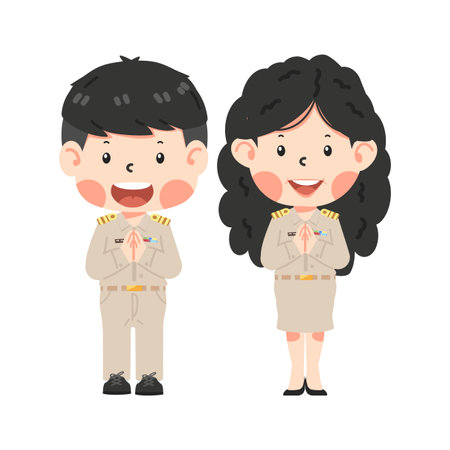 teacher greeting of Thai government uniform with namaste pose vectorのイラスト素材