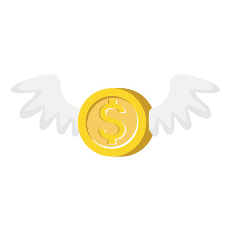 Gold dollar coin with  wings Flying conceptのイラスト素材