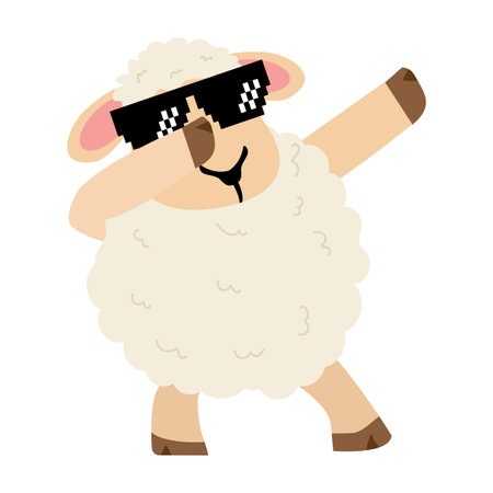 sheep doing dabbing movement cartoon vectorのイラスト素材