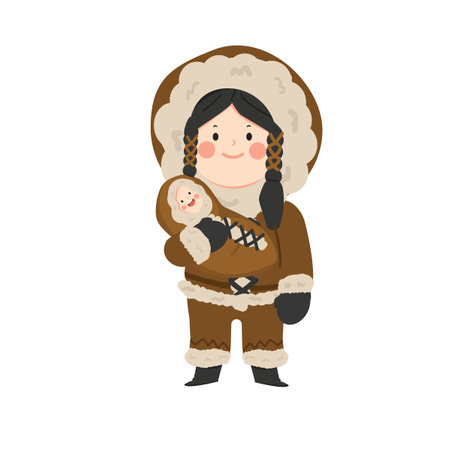 eskimo Inuit mother and child cartoonのイラスト素材