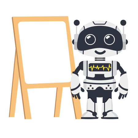 Cartoon techology Ai robot  an empty white board vectorのイラスト素材