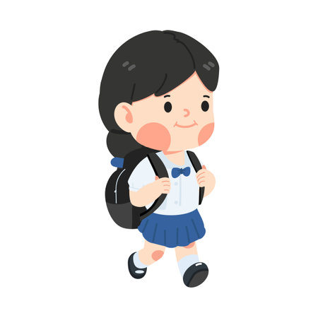 Cute Girl student with backpack vector cartoonのイラスト素材