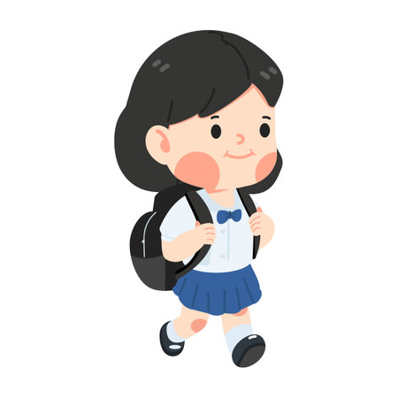 Kid Girl student with backpack vector education concept cartoonのイラスト素材