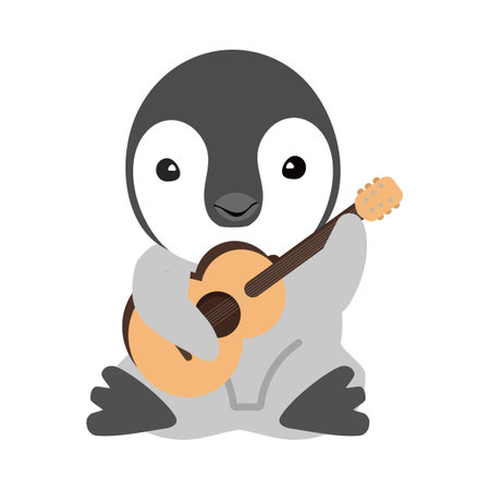 baby penguin with guitar vector flatのイラスト素材