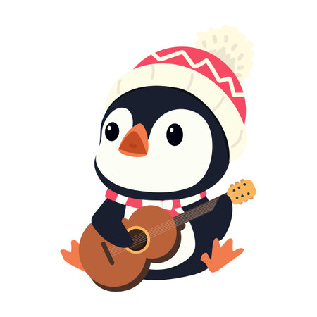 Cute penguin with guitar vector flatのイラスト素材