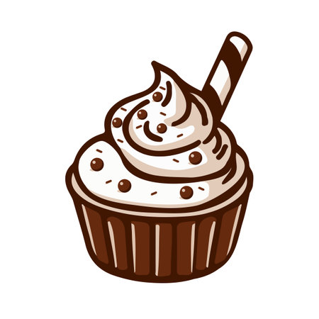 Big chocolate cupcake doodle vector signのイラスト素材