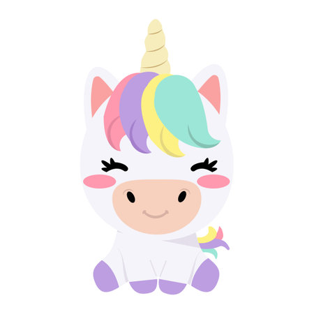 Cute Baby Unicorn character doodle vectorのイラスト素材