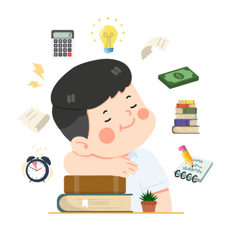 Kid student multitask activities Concept vectorのイラスト素材