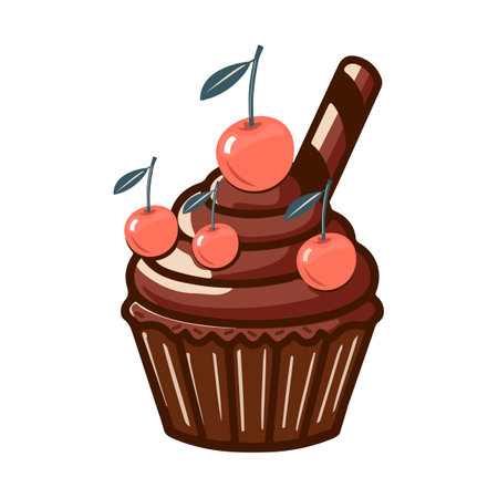 Big chocolate cupcake with cherry vectorのイラスト素材