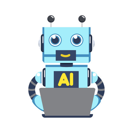 robot works with a laptop vectorのイラスト素材