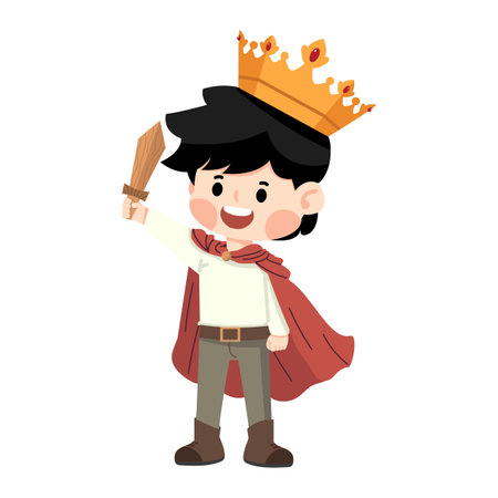 Boy with a wooden sword and a cape cartoonのイラスト素材