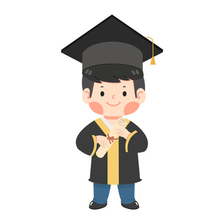happy Kid boy in graduation clothes vectorのイラスト素材
