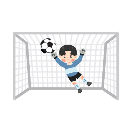 Kid Soccer football Goal Keeper cartoonのイラスト素材