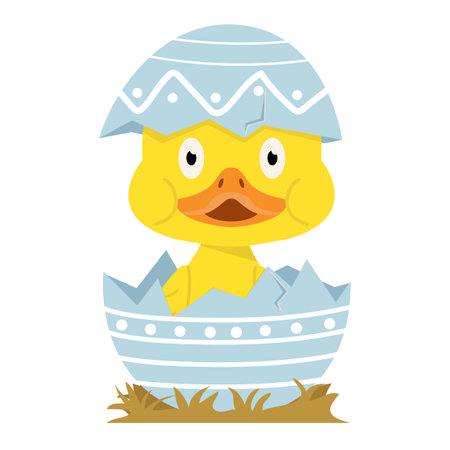 Cute duck in egg easter cartoonのイラスト素材